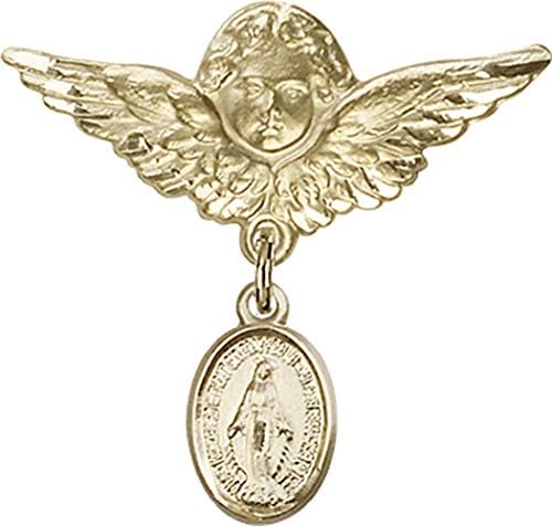 Jewels Obsession Baby značka sa čudesnim šarmom i Anđeo sa krilima značka / 14k Zlatna značka za bebe sa čudesnim šarmom i Anđeo sa