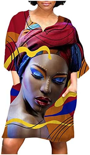 Ženska Vintage Mini haljina Casual labavi afrički zarez vrat srednji rukav džep kratka haljina klubska haljina za zabavu