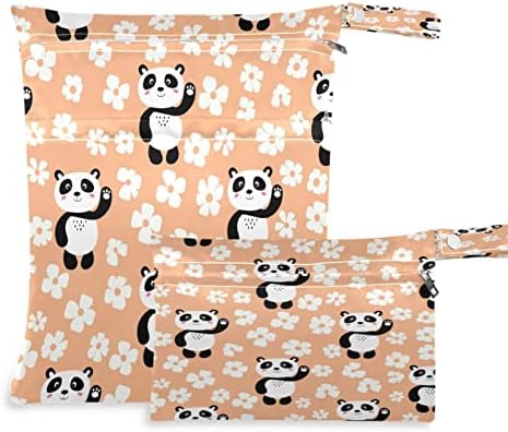Kigai 2pcs vlažne kese za krpu za bebe slatka cvijet panda vodootporna torba za višekratnu upotrebu sa dva patentni džepovi kupaćim kostim i mokrim odjećom organizator za putničke plaže Bazen Daycare Yoga teretana