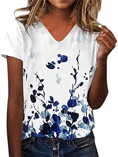 Hladne vrhove ramena za žene Ljeto Žensko kratki rukav V izrez cvjetni tiskani TOP T majice Ležerne majice Tee Tunic