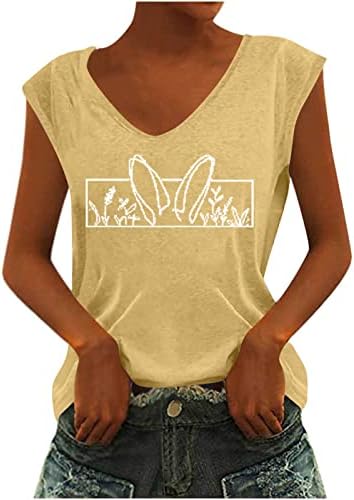 OPLXUO ženski ljetni grafički vrhovi rezervoara, Ležerne prilike sa labavim t majicama V-izreznim rezervoarima bez rukava Tunike Bluze