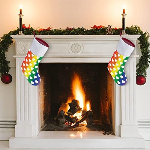 Bijela srca na LGBT dugim božićnim čarapama Čarapa Xmas Tree Santa ukrasi Viseći ukrasi za kamin za odmor 16.5