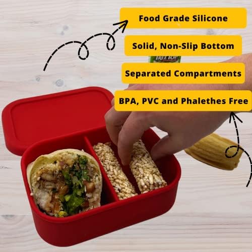 FSE silikonska Bento kutija posuda za ručak, 2 pretinca, bez BPA, otporna na curenje, sigurna u mašini za pranje sudova i mikrotalasnoj pećnici, savršena za posao, školu, putovanja i pripremu obroka,