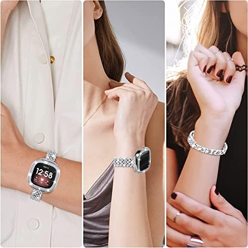 Bling Watch Band kompatibilan sa fitbitom Versa 3 / Fitbit SENSE za žene, podesiva kristalna legura remen od nehrđajućeg čelika metalna
