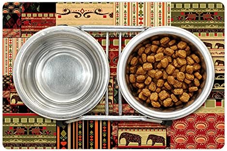 Ambesonne Afrička prostirka za kućne ljubimce za hranu i vodu, uzorak u Patchwork stilu Sai Print kulturnih motiva, neklizajuća gumena prostirka za pse i mačke, 18 X 12, crveno zelena crna