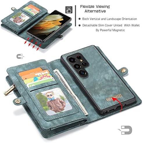 JGY Samsung S23 Ultra kožna torbica za novčanik, Samsung S23 Ultra odvojiva magnetna futrola sa držačem džepnih kartica sa patentnim