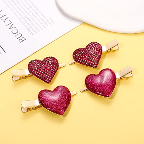 HZEYN 4 Pack Valentines Day Hair Clip Glitter Hot Pink Hearts Alligator hair Clips svjetlucave ukosnice Holiday Hair Accessories za