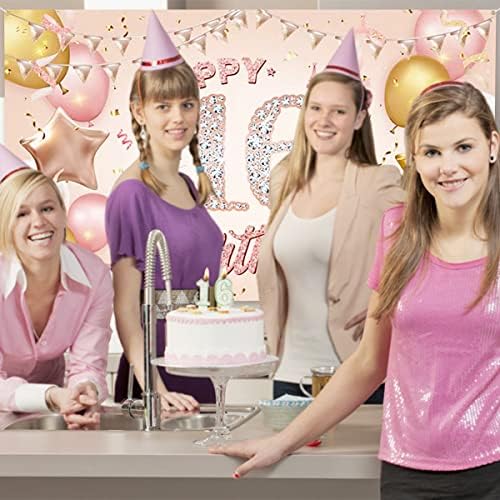 Sretni ukrasi za rođendan 16. rođendana za djevojčice, velika- 71 × 44 inčni ružičasti 16. rođendan Banner Banner Girl Sweet 16 rođendan