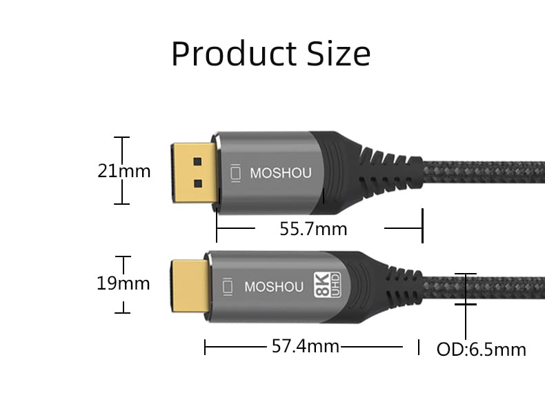 DP1.4 do HDMI2.1 Kabel Moshou 4,9ft 8k DisplayPort do HDMI ZELLNI NYLON Pleted Cord 4K @ 120Hz 2K 144Hz HDR za PS4 PS5 RTX3080 video adapter