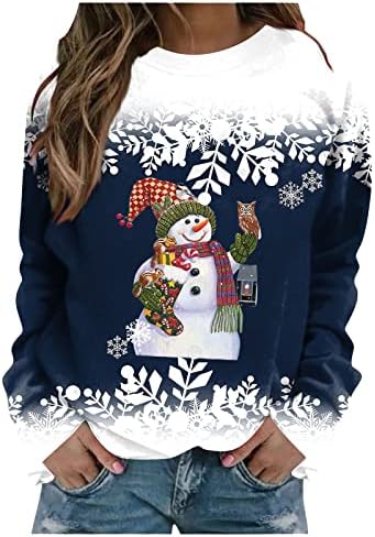 Božićni vrhovi za žene smiješne jelene grafike s dugim rukavima Crewneck labave fit bluzeske majice 2022 Jesen zimska moda