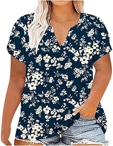 Pejock Plus Veličina kratkih rukava Henley majica za žene V izreznim bluzema Ljeto Loose T majice Osnovne ležerne tuničke vrhove XL-5XL
