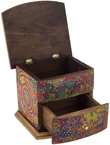NOVICA Colorful Decoupage on Pinewood kutija za nakit sa fiokama, Huichol Vision'