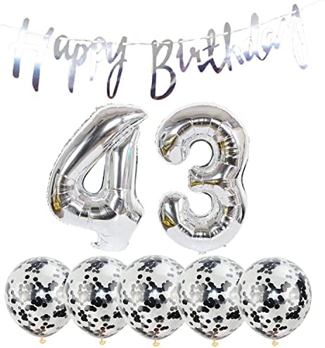 Chaungfu 43. rođendan ukras Happy Banner baloni 43 godina Old Aply isporučuje helijumski balon balon od balona, ​​srebro