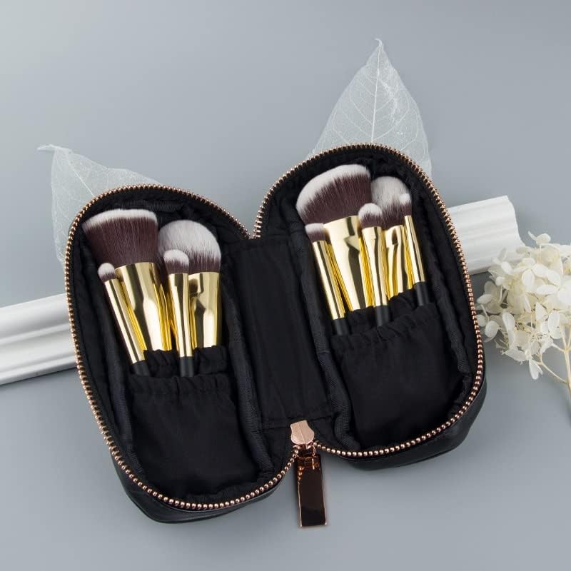 MMLLZEL 9PCS mini mekani četkica za šminkanje set komplet prijenosni kabuki četkica za šminkanje profesionalne kozmetičke torbe za