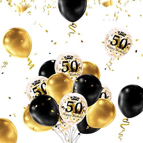 MOVINPE 50. Crno zlato rođendanska zabava, sretan rođendan Baner, jumbo broj 50 folija, 2 obrubljena zavjesa, balon za lateks konfete, tablice konfete za djevojčicu muškaraca žena godišnjica