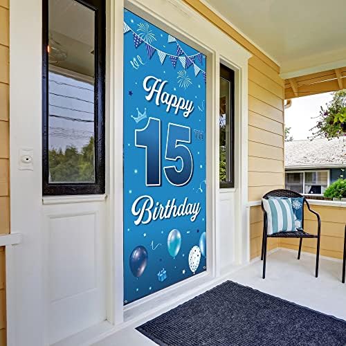 15th rođendan Banner pozadina vrata, Happy 15th rođendan dekoracije za dječake, plava 15 godina Rođendanska zabava Photo Booth rekvizite,