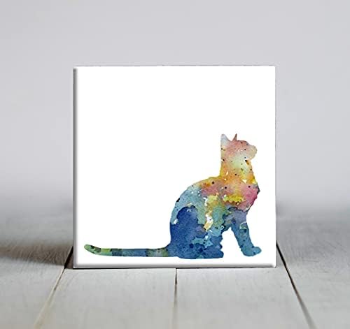 Plava Apstraktna Mačka Sjedi Akvarelna Umjetnost Dekorativna Pločica