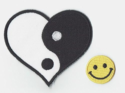Ying Yang Heart Sign Applique Emsoided gvožđe na zakrpama sa žutim malenim osmijehom mrlja po patch kocki