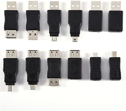 PLplaaobo USB2.0 adapter, pakovanje od 12 kom. Višestruki USB2.0 adapteri Micro / Mini muški ženski pretvarači konektori za računarski tablet PC mobilni telefon crni