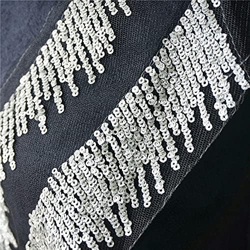 PDGJG srebrna sekfina tassel crna mreža čipka tkanine V ovratnik vezene haljine aplikacije za šivanje zakrpa za vjenčanje ukras haljina