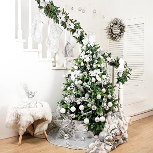 SLK Božić Ball Ornamenti Shatterproof, Božić viseća stabla dekoracije plastične kugle, Pre-nanizani pakuje Božić kugle za Božić dekoracije 60mm / 2.36 24 kom Bijelo srebro