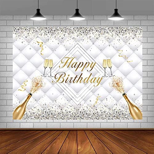 Sendy 8x6ft Glitter Diamond uzglavlje rođendan pozadina šampanjac rođendan fotografija pozadina White Adult Happy Birthday Party Banner