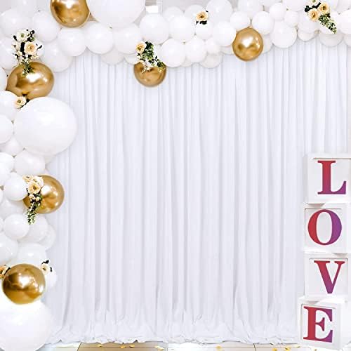 Joydeco bijela pozadina zavjese za zabave, fotografija pozadina zavjese za vjenčanje dekoracije rođendan, bora bez poliestera 5ft*8ft tkanina Drape 2 ploče sa džepovima štap