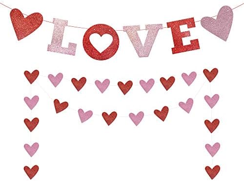 Love Banner, Crveno blistavo Valentines Baner, Dan zaljubljenih Dan Read Garland Foto rekviziti, Srčani ukrasi, angažman, ukrasi za