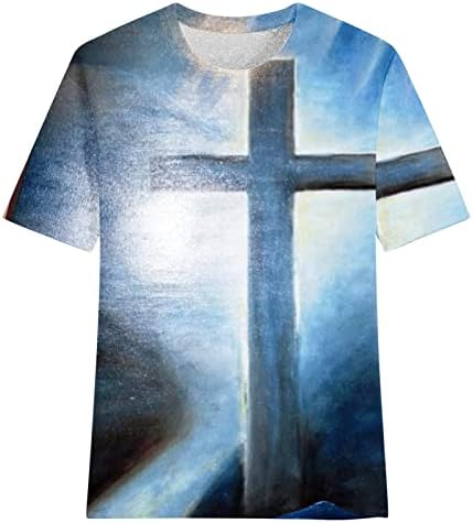 Majica za žene Vintage grafičke košulje Isus Art Cross Print Tunic Tees Kratki rukav Ležerna Tornyy bluza majica