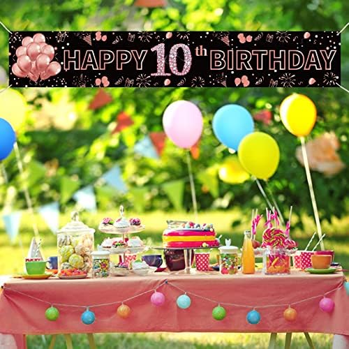 Happy 10th Birthday Banner dekoracije za djevojčice-veliki 10th birthday Party znak pozadina - Rose Gold 10 year old Birthday Party