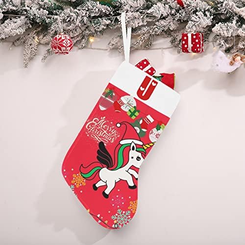 Monogram Santa jednorog Božićne čarape sa slovom u i srce 18 inča veliko crveno i bijelo