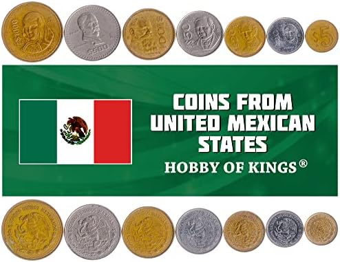 6 kovanica postavljeno iz Meksika | Meksička kolekcija kovanica 1 5 10 20 50 Centavos 1 Peso | Cirkuliran 1942-1963 | Stara kolekcionarna valuta za kolekcionare, numizmatički album ili nosioci novca