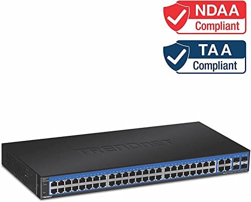 TrendNet 52-port Gigabit Web Smart prekidač, 48 Gigabit RJ-45 portovi, 4 zajedničke gigabitne portove, VLAN, QoS, LACP, IPv6, zaštita od života, TEG-524W, crna