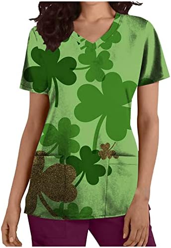 Dan lcepcy St. Patrickov žensku simpatično zeleno štampano radno odelo s kratkim rukavima s kratkim rukavima V-izrez