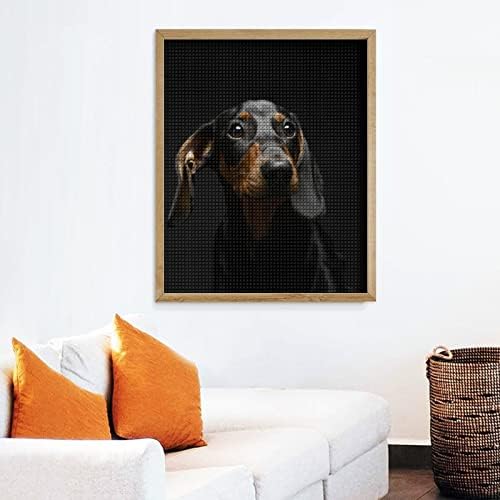 Puppy Dachshund pas u tamnom 5D diy dijamantskim crtežom Crtanje punog bušilica Kompleti Slike umjetnosti zanat za kućni zidni dekor 12 x16 / 16 x20
