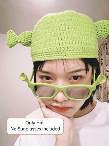 Union Power zeleni šešir pune glave, Shrek šeširi sa slatkim ušima, pleteni šešir sa maskom, smiješni Cosplay rekvizit za Noć vještica