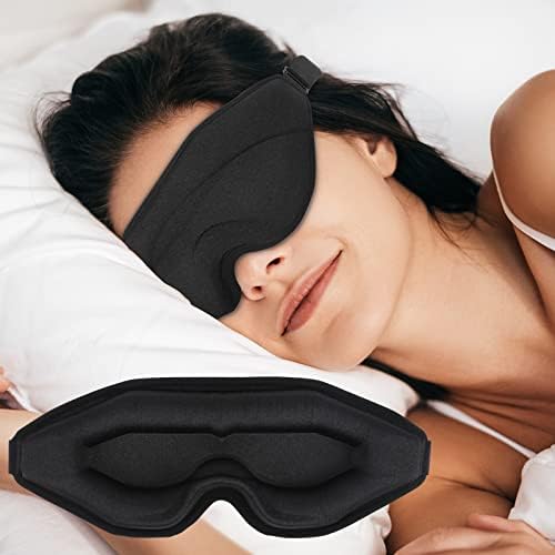 Maska za spavanje za muškarce, WM Blackout 3D kontuirana maska ​​za oči za spavanje i povez za ekstenzije za treptanje, meka udobna hladovina za oči s podesivim kaišem, putničko joga noćno smjene, svijetlo crno