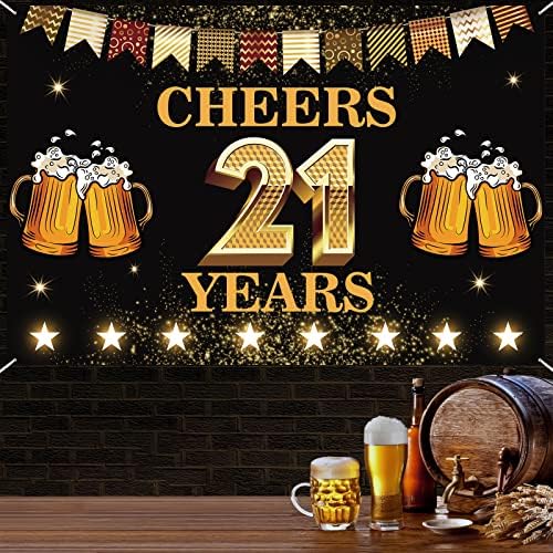 4 x 6ft Cheers to 21 Years Party Decorations Banner Gold Black Sign-Happy 21st Birthday Photo Booth Backdrop Happy Anniversary Party