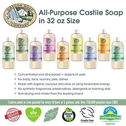 OREGON SOAP COMPANY - Tečni kastilj sapun, koncentrirani kastiljani tečni sapun za sve potrebe za čišćenjem, nježnog i blag kastilja sapun na bilo kojem tipu kože, kadulja i jela, 32 oz