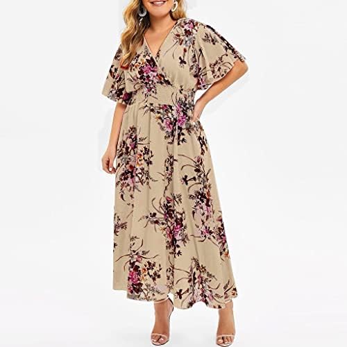 Ljetna haljina za žene 2023. Plus veličine modne dame cvjetno tiskane s kratkim rukavima s kratkim rukavima V-izrez