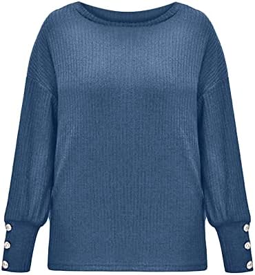 Mtsdjskf ženske dukseve V izrez dugih rukava pleteni vrhovi gumb čipke trim košulje Chunky dukseri tople puloverske majice