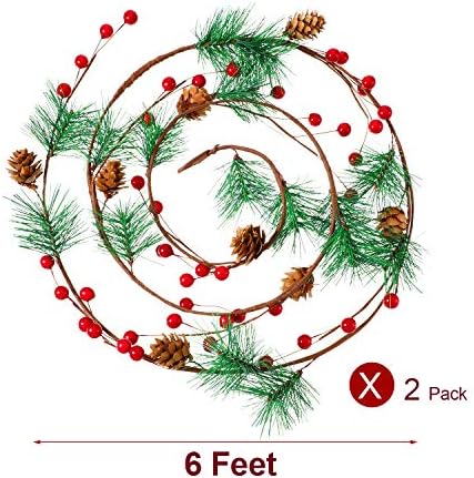 6 stopa božićni vijenac umjetni crveni bobolov borovni iglu za odmor zelenilo za kamin za kamin Početna Božić unutarnje ukrase na