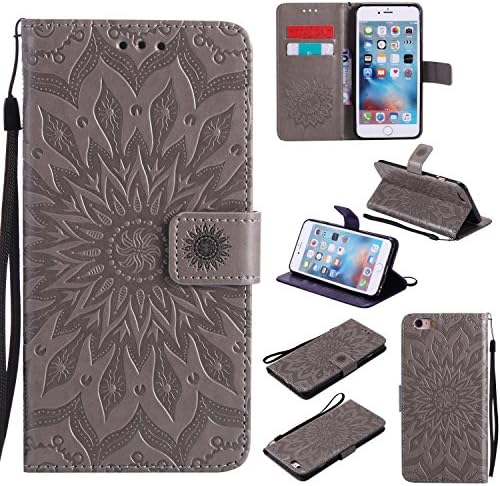 iPhone SE 3 2022,iPhone 8/iPhone 7 Case,iPhone SE 2020 Case,Sun Pattern Embossed PU kožna magnetna Flip Cover kartica držači za ručnu traku torbica za novčanik za iPhone 7/8/SE 3 2022 [4.7 Inch] siva