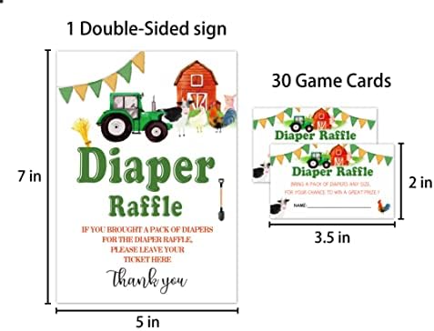 PEAPER RAFFLE Igra za tuširanje, 1 stojeći znak i 50 ulaznica, Farm House Theme Spol Neutral za dječake ili djevojke, donose paket