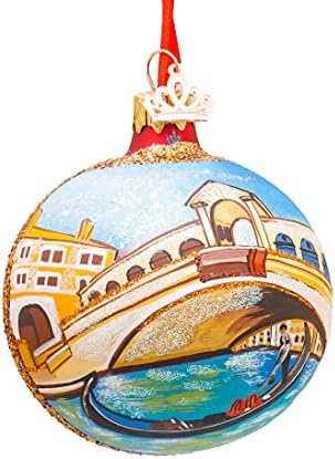 Gondola Ispod Mosta Rialto, Venecija, Italija Glass Ball Božić Ornament 3.25 Inča