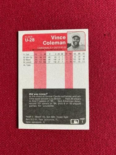 1985., Vince Coleman, autogramirana kartica FLEER Rookie - bejzbol ploče sa autogramiranim karticama