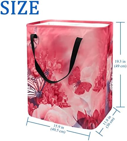 Leptir u ružičastoj ruži Banquet Print sklopiva korpa za veš, 60L vodootporne korpe za veš kante za veš igračke za odlaganje spavaonice u kupatilu