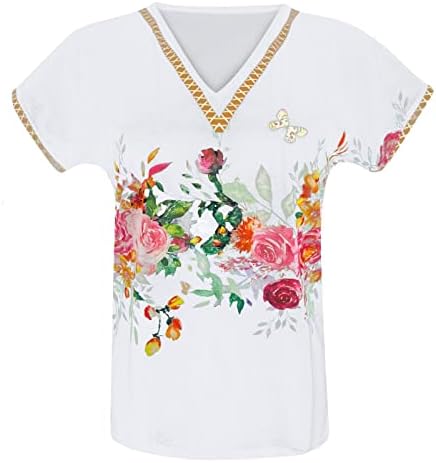 Ljetni vrhovi za žene 2023 šuplje majica seksi V-izrez kratki rukav majice casual labave bluze meke udobne majice