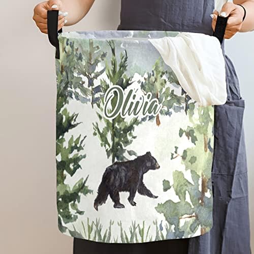 Akvarelni planinski šumski medvjed personalizirana korpa za veš korpa za veš korpa sa ručkama vodootporne, sklopive korpe za odlaganje