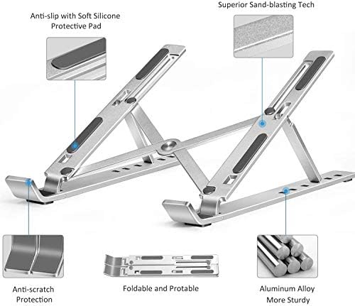 Laptop stalak, ALTTOY Podesivi aluminijski prijenosni prijenosni nosač računala, ergonomski sklopivi držač za univerzalni rad za stolni stol za 7-15,6 inča ventilirani reser